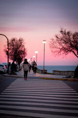 walking on the beach at sunset