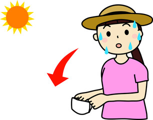 暑くてマスクを外す女性