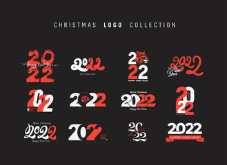 Mega set of 2022 Happy New Year logo design. 2022 number design template. Vector illustration, collection of 2022 happy new year symbols. Template with typography for celebration and season decoration