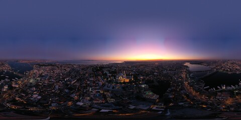 Fototapeta na wymiar aerial view of istanbul at sunset, panoramic landscape of istanbul