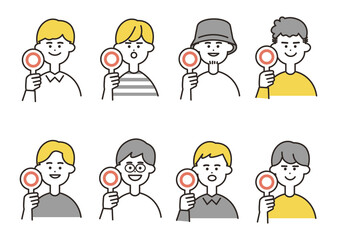 男性　丸札　バストアップ　イエローカラーセット