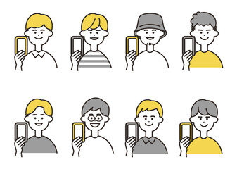 男性　携帯　バストアップ　イエローカラーセット