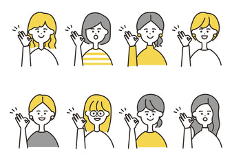 女性　okポーズ　バストアップ　イエローカラーセット