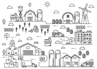 Farm Activity Illustration thin line art vector