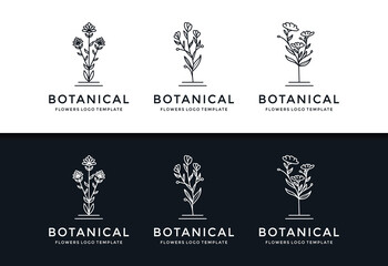 three elegant logos of botanical flowers