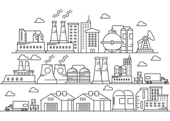 Line art vector Industry Factory Buildings Collections set
