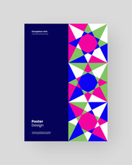 Abstract Placard, Poster, Flyer, Banner Design. Colorful illustration on vertical A4 format. Flat geometric shapes. Decorative ornament backdrop.