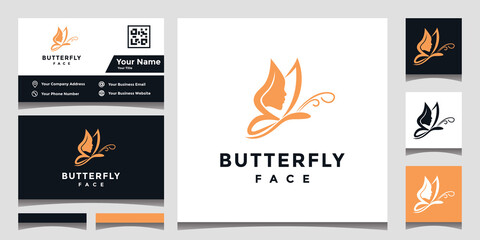 Fototapeta na wymiar Elegant butterfly face logo design with business card
