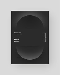 Abstract Placard, Poster, Flyer, Banner Design. Colorful illustration on vertical A4 format. 3d geometric shapes. Decorative neumorphism circles backdrop.