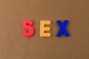 Word or text Sex written in the alphabet with colorful letters o