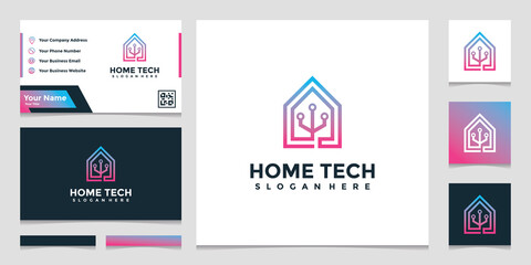 Home technology logo template with business card design
