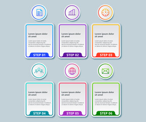 Colorful timeline infographic template with 6 steps