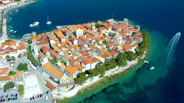 Aerial view of Croatian town Korcula