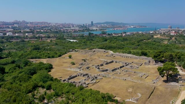 Aerial view of Roman ruins of ancient Salona near Split, Croatia