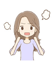 怒った表情のロングヘア女性（上半身）