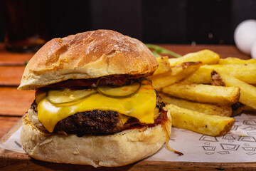 hamburger with french fries