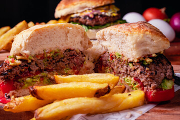 hamburger with fries