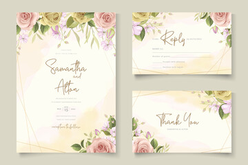 Elegant wedding invitation with hand drawn floral theme