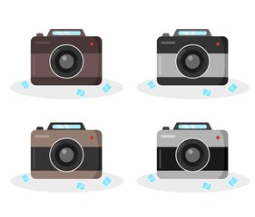 Vector illustration set of a camera surrounded by photo, vacations and travel themes, perfect for travel and product advertisements