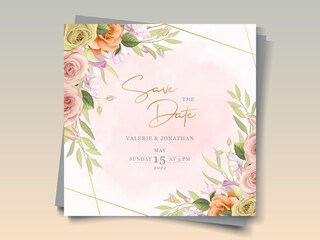 Elegant wedding invitation with hand drawn floral theme