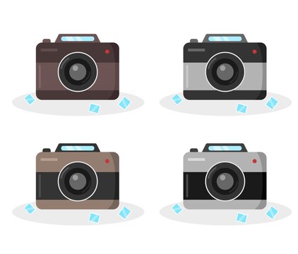Vector illustration set of a camera surrounded by photo, vacations and travel themes, perfect for travel and product advertisements
