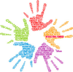 Intersectional Feminism Word Cloud on a white background. 