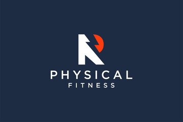 alphabet letter R for fitness logo vector icon design and Barbell Fitness Gym Logo Design