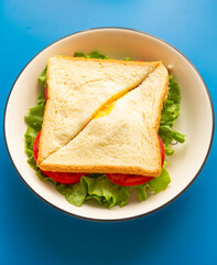 Veggie sandwich with tomato and lettuce close up.