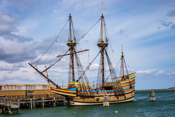 The Mayflower II ship in Plymouth. - obrazy, fototapety, plakaty
