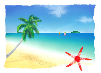 Fototapeta na wymiar Illustration of beautiful tropical beach