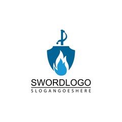 Sword Fire and Shield Logo Vector Template Design