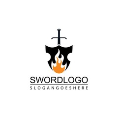 Sword Fire and Shield Logo Vector Template Design