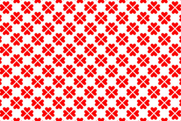 Patrón de corazones rojos agrupados de 4 en 4 formando tréboles sobre fondo blanco