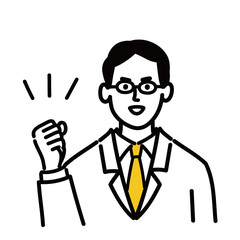 医師　医者　男性　ポップ　ガッツポーズ　医療　表情
