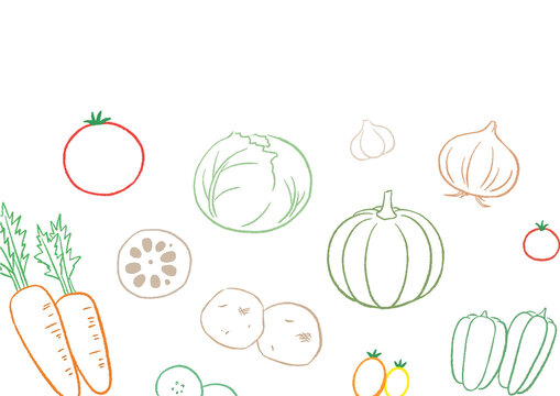 優しい野菜のイラストセット [ 線画 / カラー ]