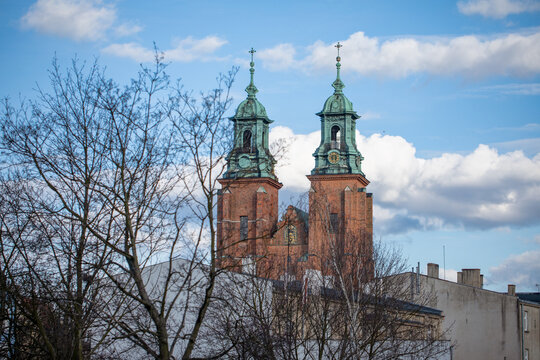 Cathedral in Giezno, Poland. Old town sacred buildings, architecture of the first polish capital.  