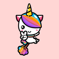 Fototapeta premium vector design of cute unicorn cartoon flying with the fart