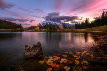 Autumn evening at two Jack lake, banff, canadian rockies, Alberta, Canada