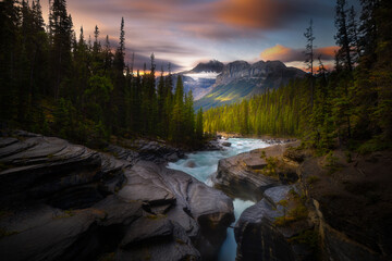 Sunset at Mistaya Canyon, summer, banff national park, Alberta, Canada