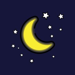 Obraz na płótnie Canvas Moon and stars close up. Abstract moon. Moon in flat design style. Vector illustration. Icon moon.
