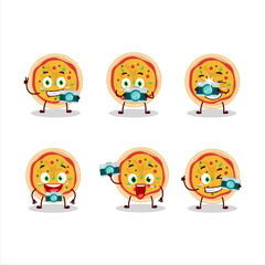 Photographer profession emoticon with greek pizza cartoon character