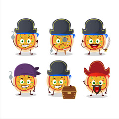 Cartoon character of greek pizza with various pirates emoticons