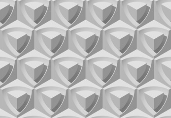 Fototapeta premium Abstract Cube Panoramic Background. Seamless White Pattern. Template. 3D pattern for Web Design or Wrapping. Geometric ornament. 3D render. Wallpaper. 3D tiles. Optical illusions. 