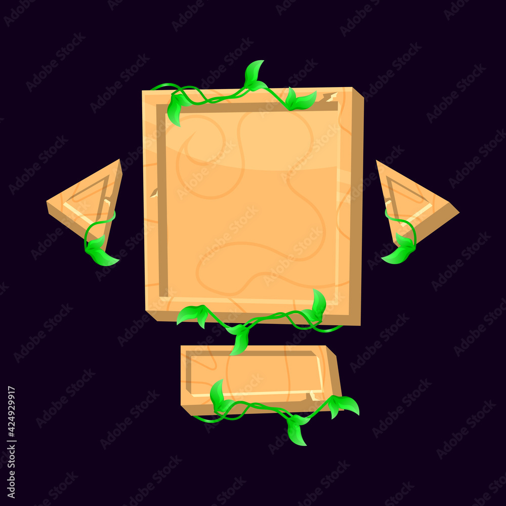 Wall mural set of funny wooden game ui board pop up for gui asset elements vector illustration