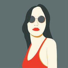 Hand drawing, vector, white woman with glasses, summer. Argentinian woman.
