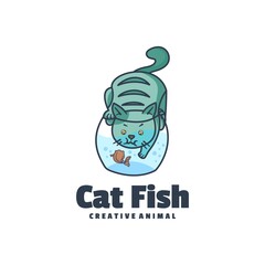 Vector Logo Illustration Cat Mascot Cartoon Style.