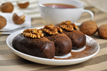 Chocolate cake with cognac and walnuts. Homemade cakes.