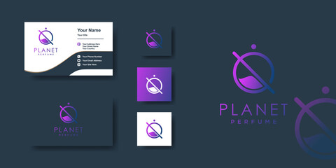 Planet perfume logo template with unique concept and business card design Premium Vector © mlangsen