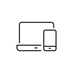Laptop and mobile phone line icon. Simple outline style. Desktop, device, screen, display, smartphone, responsive concept. Vector illustration isolated on white background. EPS 10.