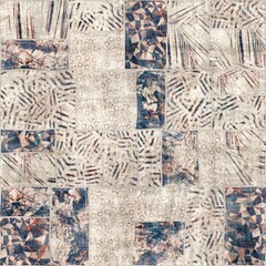 Obraz premium Seamless patchwork collage mix quilt pattern print. High quality illustration. Random selection of small rectangular fabric patterns stitched together digitally into a seamless pattern for print.